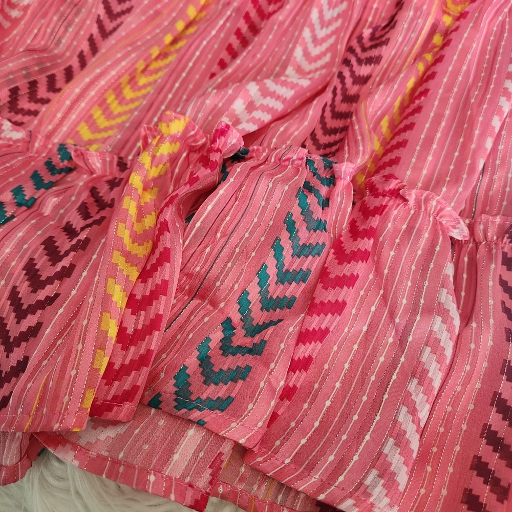 Satin Tiered Maxi Skirt Women's Large Boho Gypsy Tassel Pink Drawstring Pull on - Picture 8 of 13